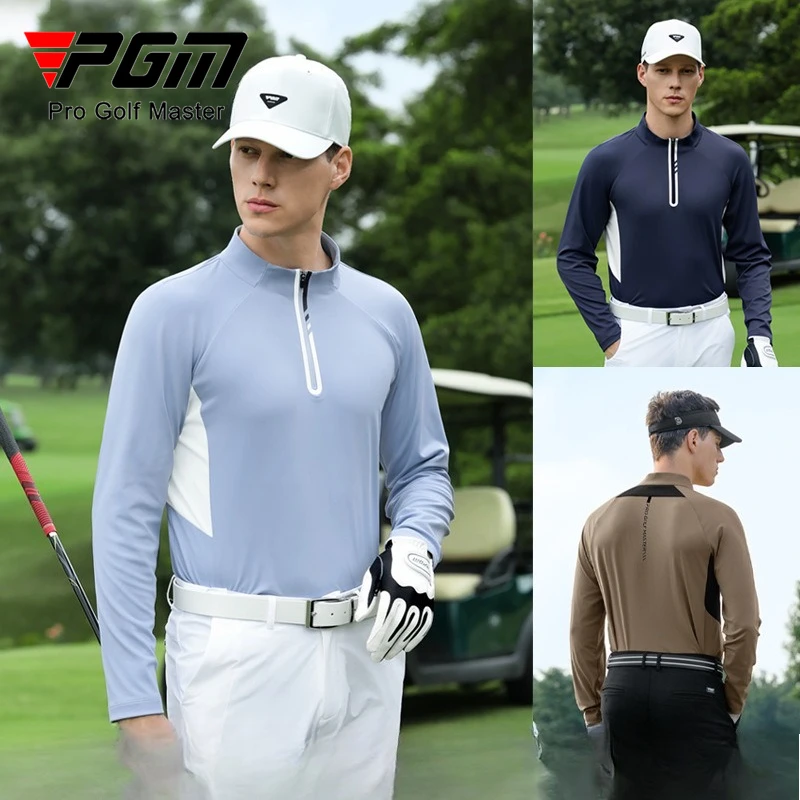 PGM Männer Golf Langarm Polo-Shirt Herbst Winter Stehkragen Hohe Elastische Top Kleidung YF821 Image