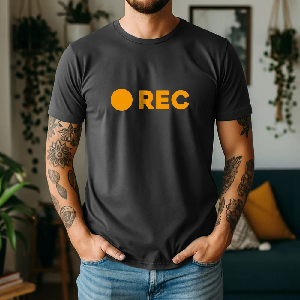 Neues Sommer-T-Shirt aus 100 % reiner Baumwolle mit REC Recording-Logo, minimalistisches, cooles, lässiges T-Shirt im amerikanischen Street-Style Image