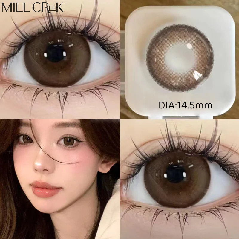 MILL CREEK 1 Paar natürliche Kontaktlinsen, braune Linse, koreanische Gläser mit großem Durchmesser, farbig, mit abgestufter Kontaktlinsen, Schönheitsschüler Image