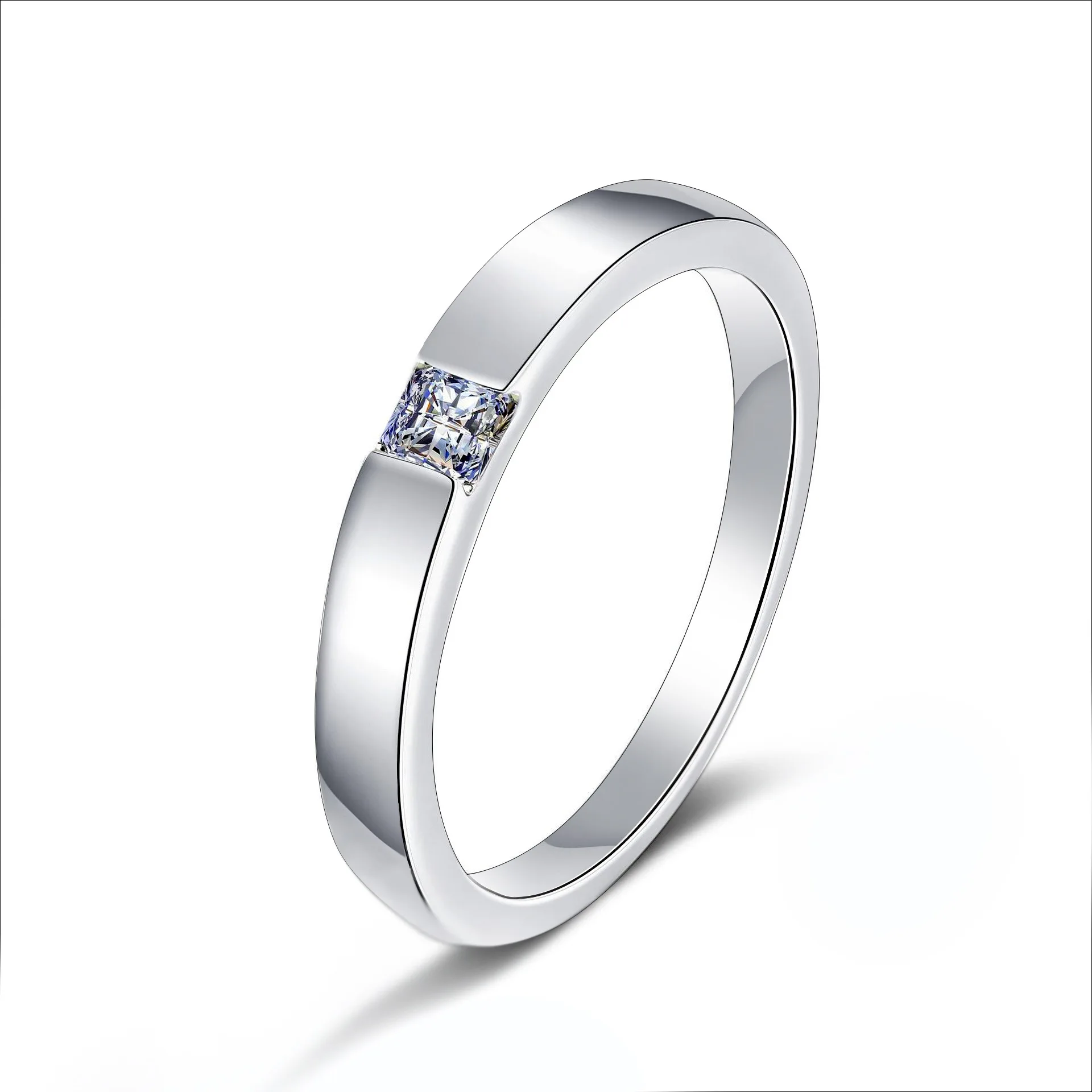 Designer-Schmuck Paar-Ring Damen 18 Karat Weißgold Herren VVS1 D Farbe 0,3 Karat Moissanit Diamant Quadrat Klassisches Geschenk Unisex-Ringe Image