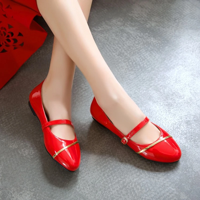 ORCHALISA Flache Damen-Ballerinas mit Schnalle, Damen-Lederschuhe, flache Schuhe für Mädchen, Schulschuhe, flache Schuhe, Weiß, Schwarz, große Größe 43