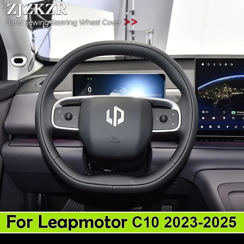 Für Leapmotor C10 2024 2025 2026 Hand Stich Mikrofaser Leder Auto Lenkrad Abdeckung DIY Geändert Innen Auto Zubehör