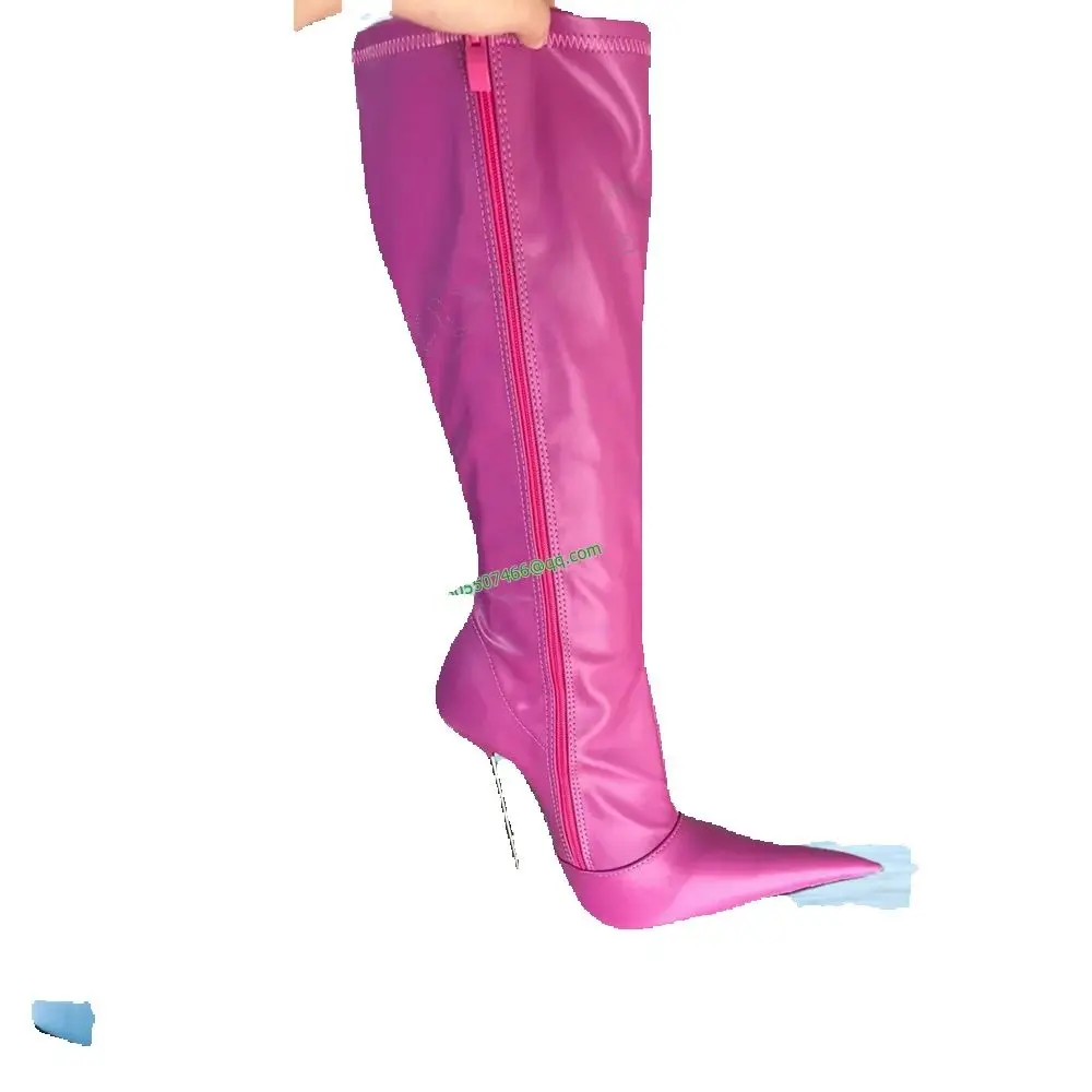Rosa Matte Leder Metall Ferse Stiefel Seite Zipper Kniehohe High Heel Schuhe Solide Sexy Frauen Schuhe Neue Zapatos Para Mujere