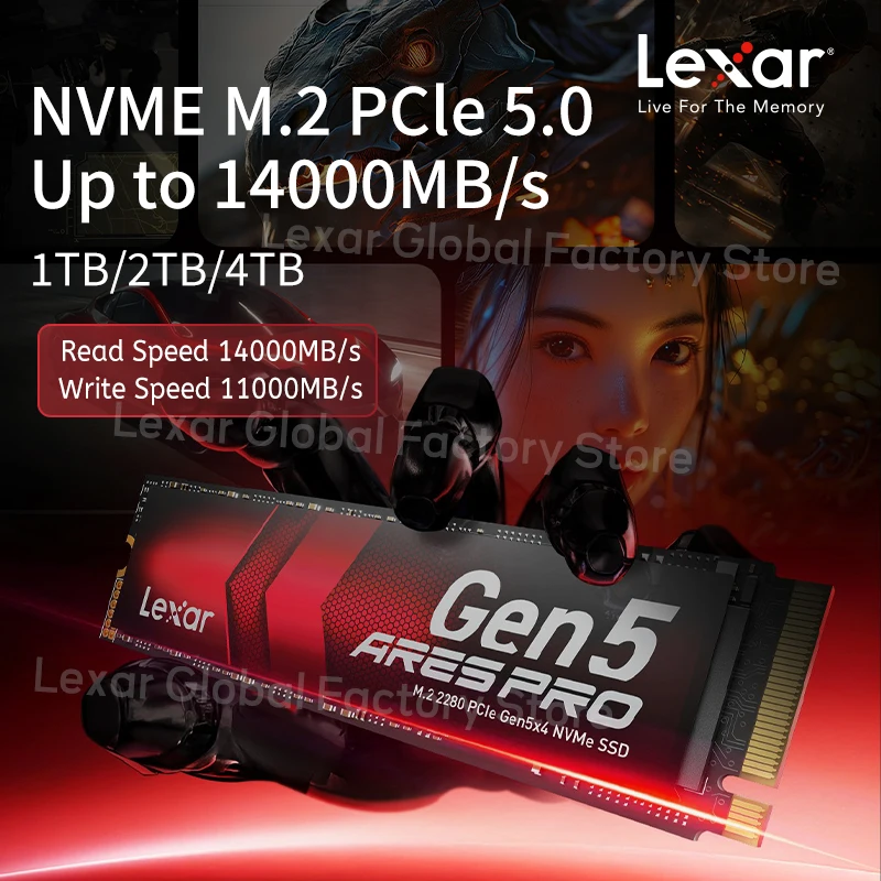 Lexar ARES PRO SSD PCle5.0×4 NVMe m.2 2280 Solid State Drive 4 TB 2 TB 1 TB Lesegeschwindigkeit bis zu 14000 MB/s für PS5/Laptop/PC Image