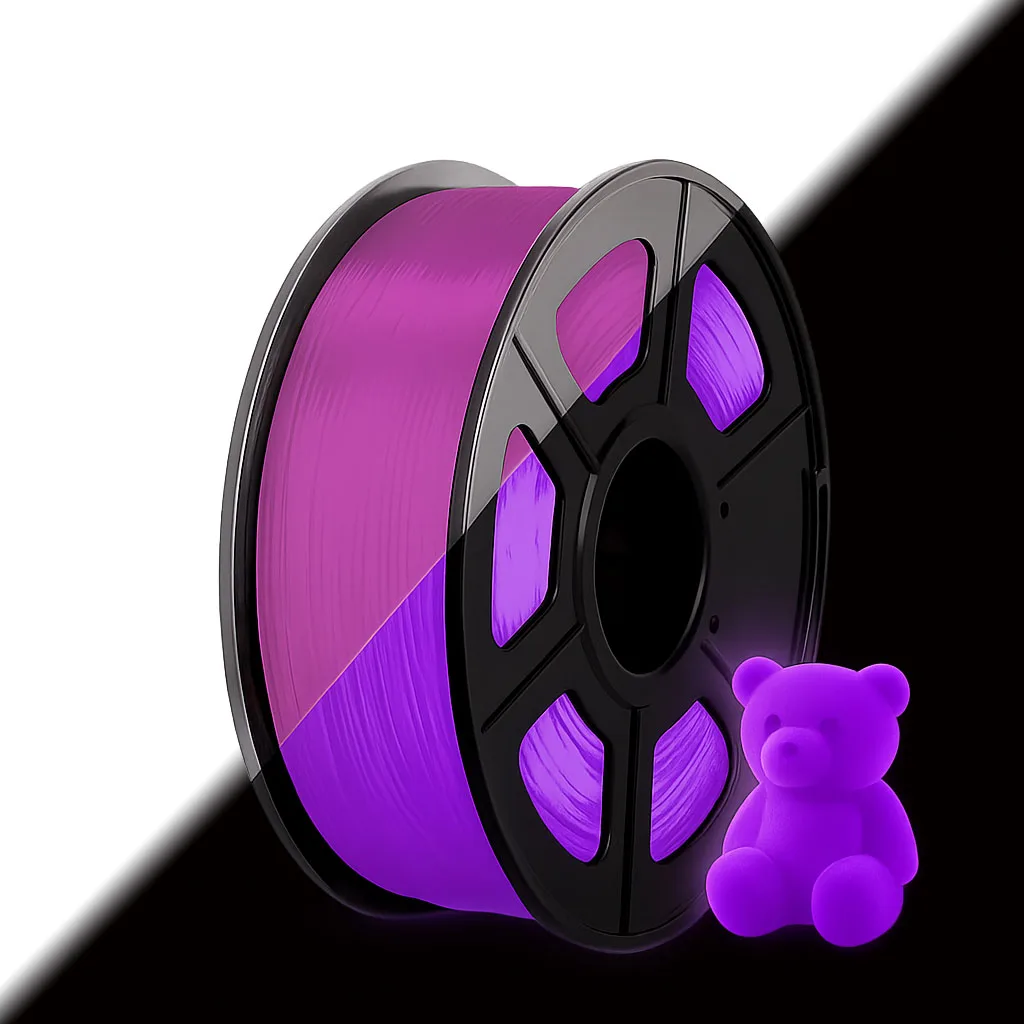 Im Dunkeln leuchtendes TPU 95A 3D-Drucker-Filament 1,75mm 3D-Druck-Filament 250g Maßgenauigkeit +/- 0,03, 250g Spule, Lila Image