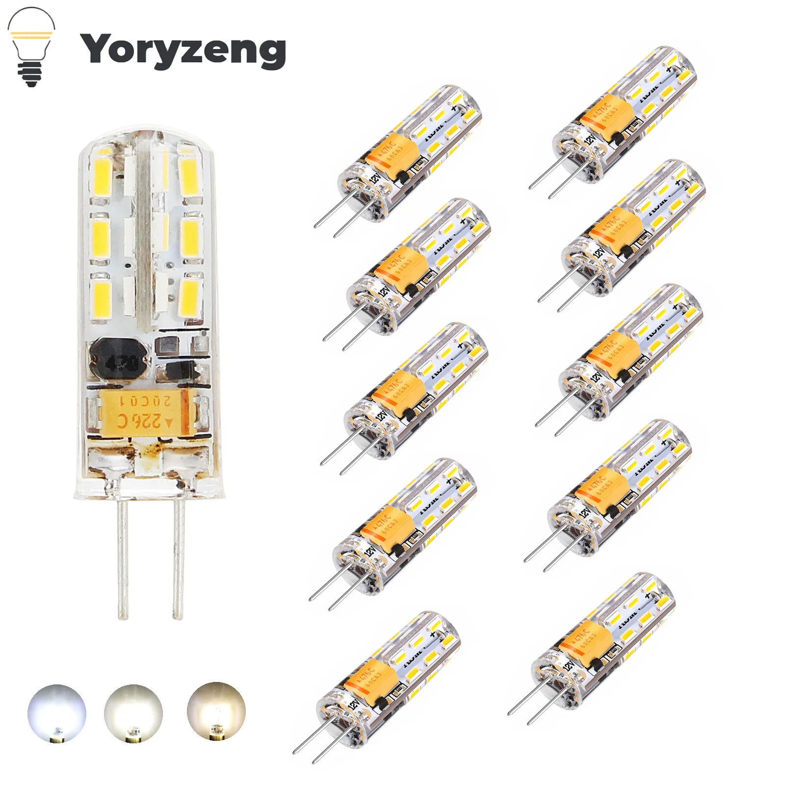 Yoryzeng 10 Stück Mini-LED-G4-Glühbirnen, 2 W, 12 V, 220 V, 24 LEDs, 3014 SMD, Silikon, ersetzt 20 W, Halogenlampe, Kronleuchter, Scheinwerfer, Dekor Image