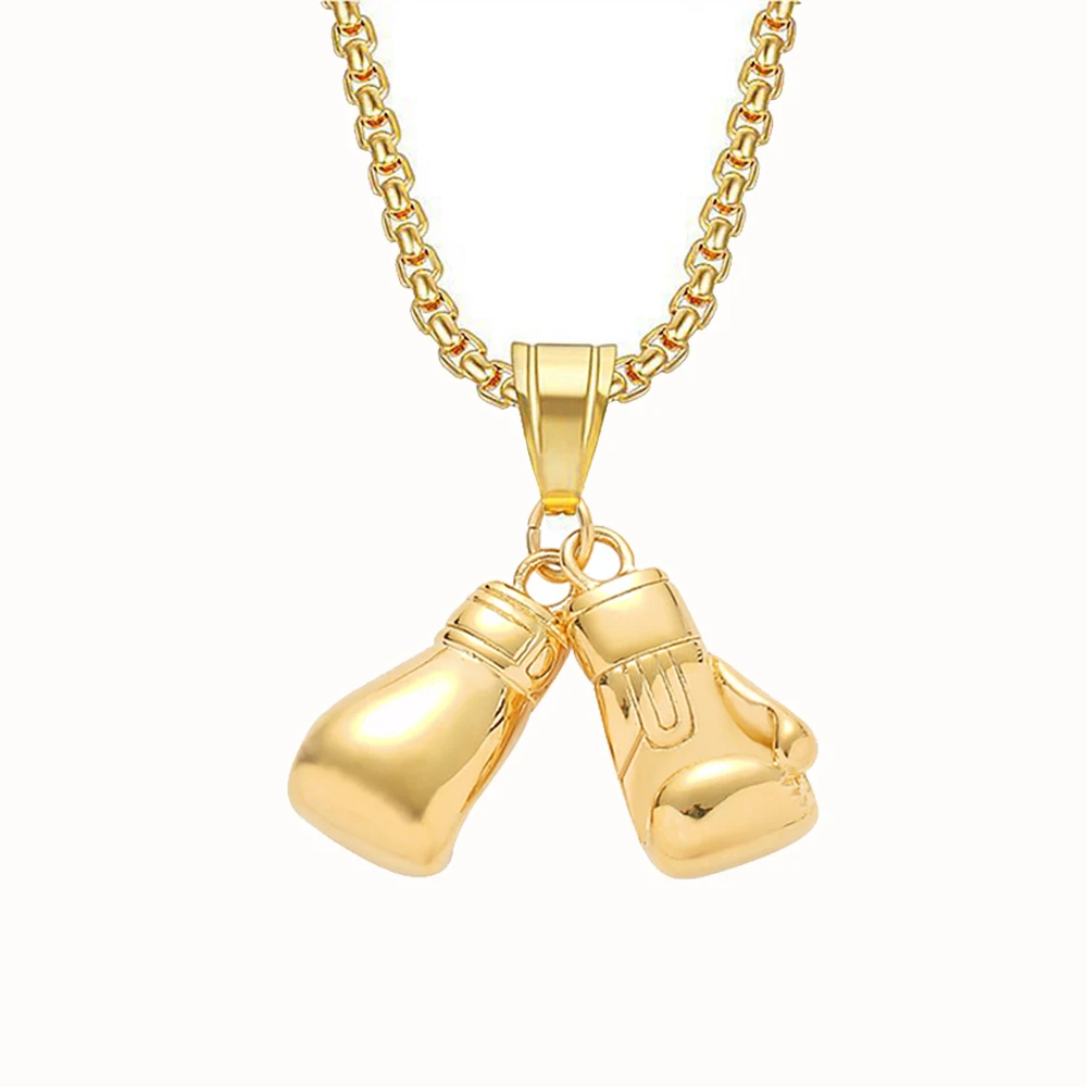Hip Hop Paar Boxhandschuh Anhänger Halsketten Männlich Gold Farbe Edelstahl Halskette Für Männer Hippie Sport Schmuck Geschenk