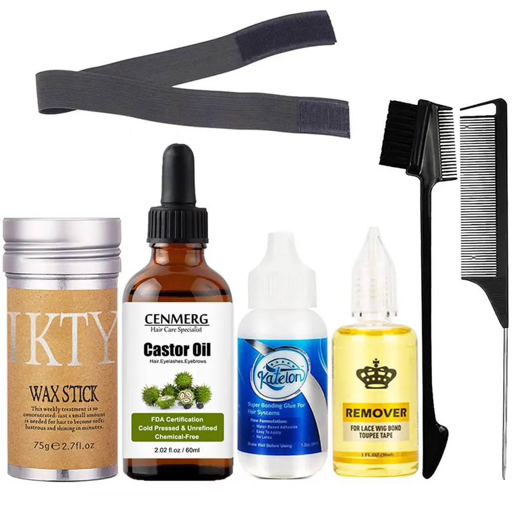 Wasserdichter Perückenkleber für vordere Spitzenperücke, unsichtbares Spitzen-Front-Kleberset für Perücken, Perückenkleberentferner + Haarwachsstift + Kantenkontrolle Image
