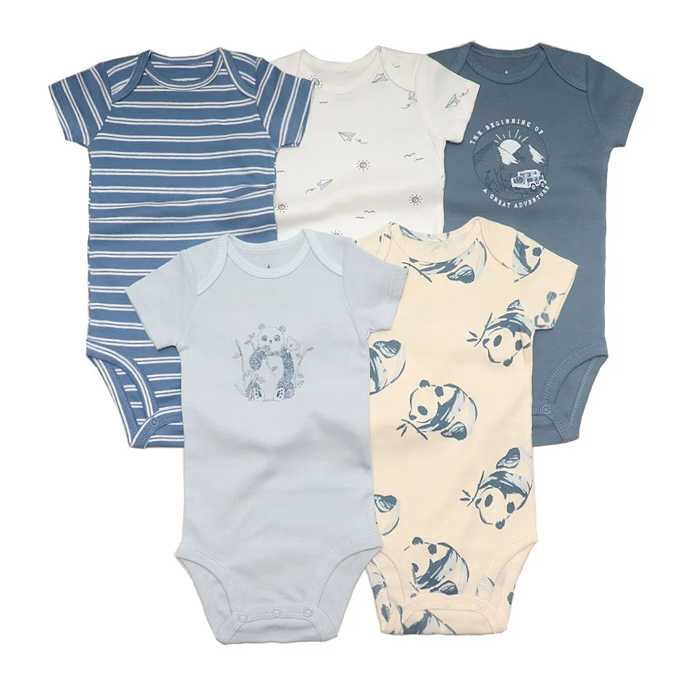 2023 5 Teile/los Neugeborenes Baby Kleidung Panda Kurzen Ärmeln Baby Bodys Cartoon Jungen Baby Kleidung Infant Bebe Overalls