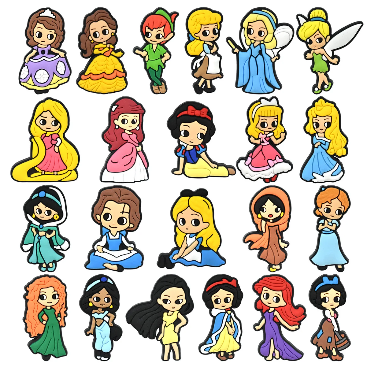 22 Stück/Set verschiedene Disney-Prinzessinnen-Serien für Cartoon-Schuhanhänger, Zubehör, passend für Schuhe/Armbänder, klassische Clog-Geschenke für Kinder Image