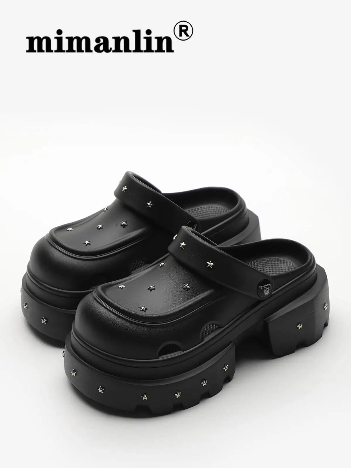 2025, neue Sommer-Damen-Punk-Sandalen mit Sternmuster, erhöhter Absatz, rutschfest, schwarz, virale Lochschuhe mit dicken Sohlen Image