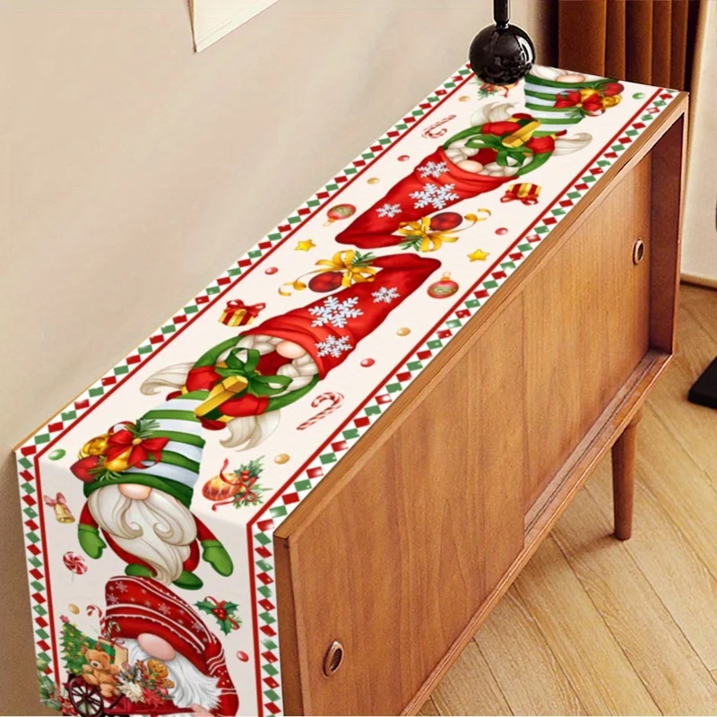 JIT Weihnachtszwerg-Tischläufer, rot, grün, festliches Muster, dekorative Tischwäsche für Esstisch, Weihnachtsfeier, Dekoration, verspielt Image