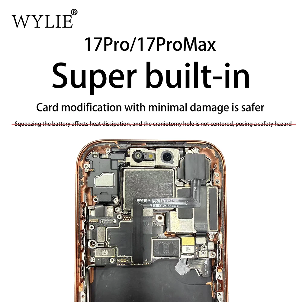 Wylie für iPhone 17 Pro 17 Pro Max US-Version mit integriertem MEP 1 SIM + ESIM, Dual-Line-Reparatur-Flexkabel mit integrierter SIMHUB-IC-Lösung Image