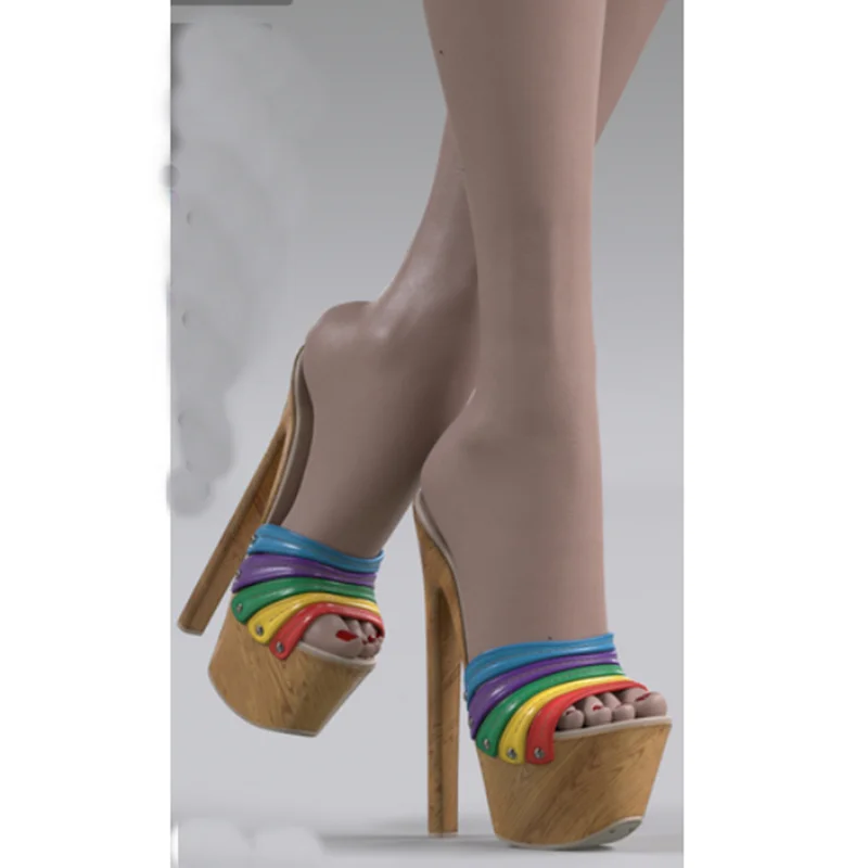 Mischfarbe Slip Auf Hohl Plattform Sandalen Thin High Heel Sexy Mode Kühlen Sommer Casual Große Größe Frau Schuhe Zapatillas Mujer