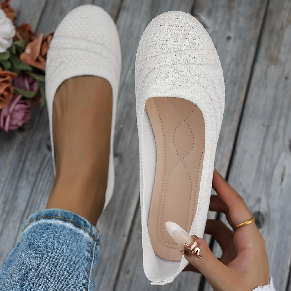 Frauen Runde Kappe Flache Schuhe Einfarbig Gestrickte Slip auf Schuhe Casual Atmungsaktive Ballerinas Frauen Flache Schuhe Müßiggänger Frauen