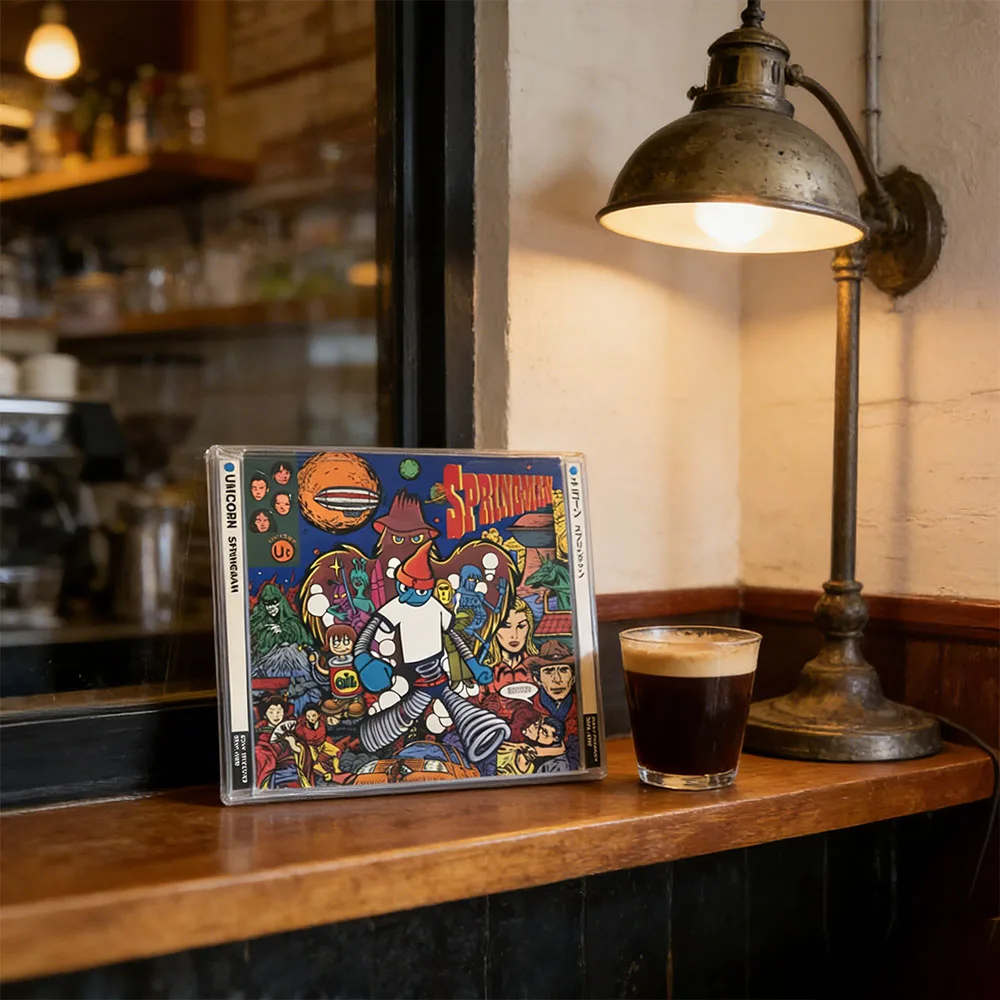 CD basierend auf Gitarrenrock, die sich geschickt mit Funk-Rhythmen, Pop-Melodien und einer folkigen Textur verbindet. Japanische Rockband UNICORN. Image