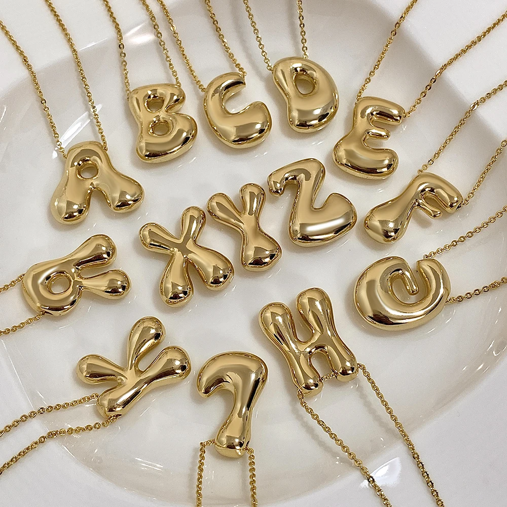 Greatera Goldfarbene klobige Ballonblasen-Anfangsbuchstaben-Anhänger-Halsketten für Frauen, personalisierter Schmuck Image