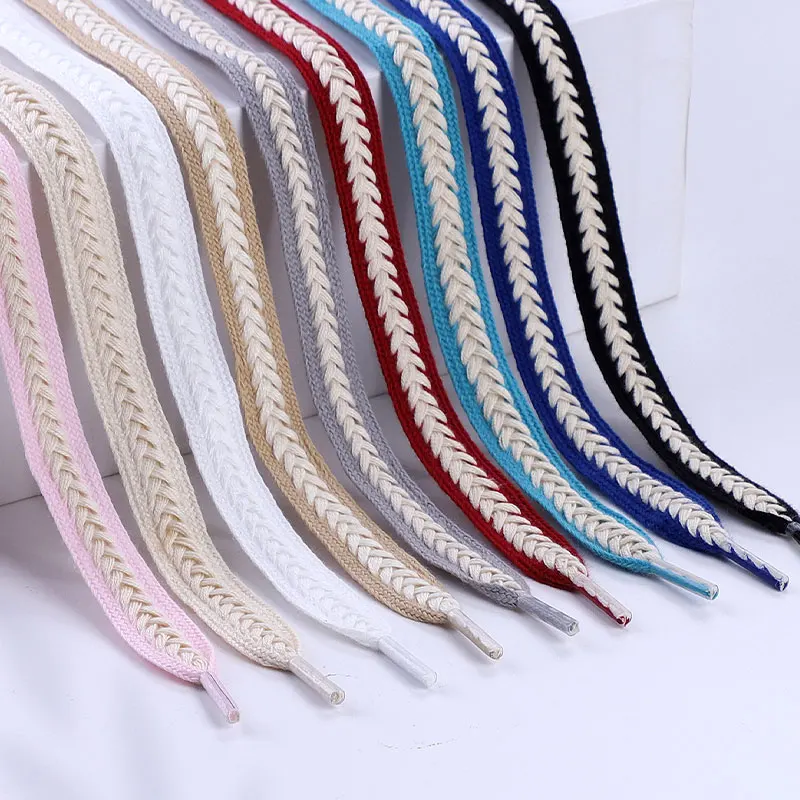 Flache Weizenohr-Schnürsenkel für Sneakers, gedrehte Zöpfe, Marshmallow, bunte Schnürsenkel, Baumwoll-Canvas, strukturierte Webart, klassische Schnürsenkel Image