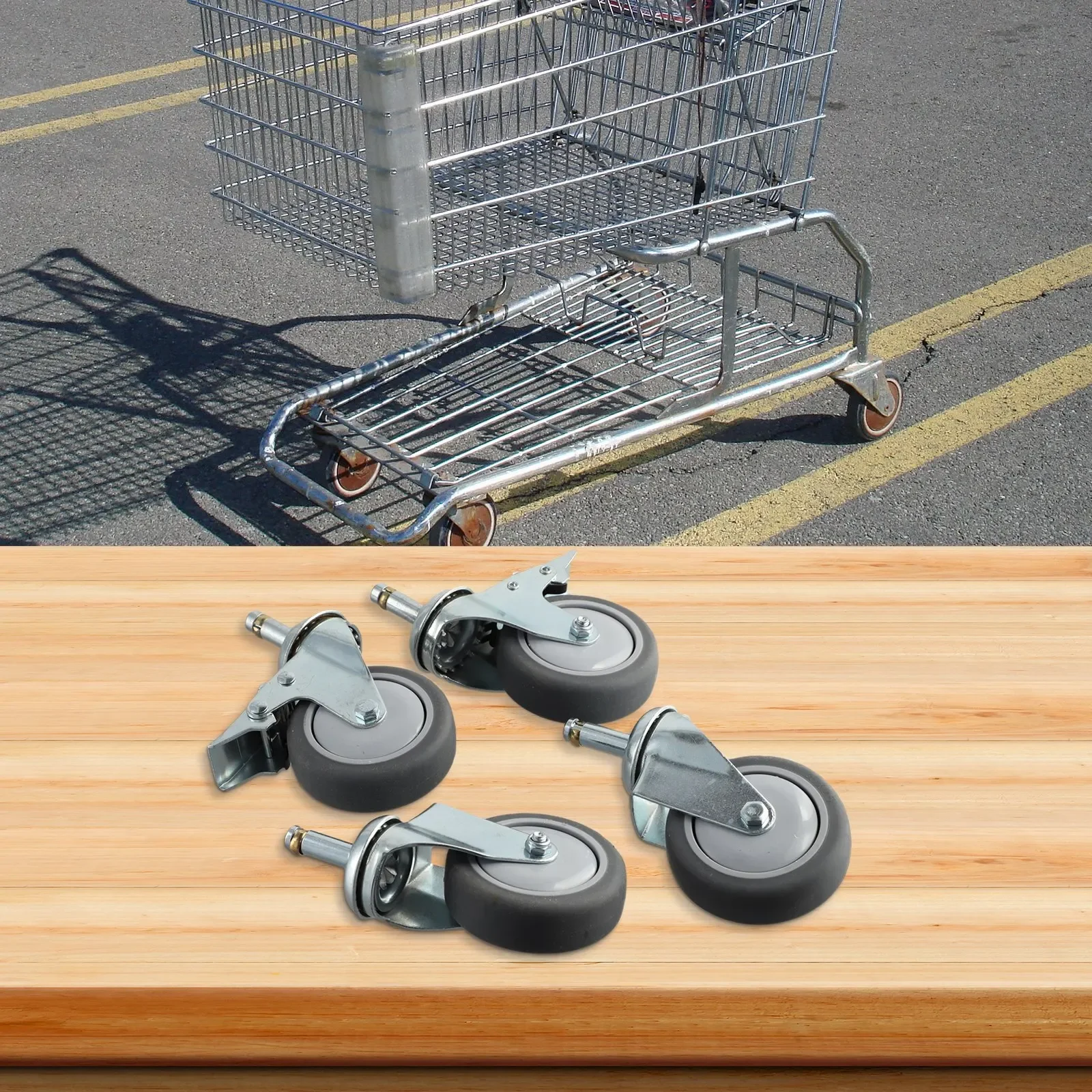 4 Stück 3-Zoll-Gummi-Lenkrollen mit Schwenkstange für Schwerlast-TPR-Rollen, Lenkrollen für Rubbermaid Moppeimer Image