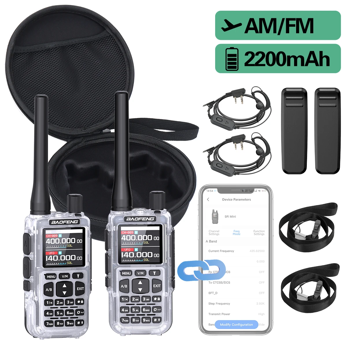 BAOFENG MINI-5 Walkie-Talkie 2200mAh Akku Multi-Band Drahtlose Frequenzkopie Bluetooth APP-Programmierung UV-5R Mini Amateurfunkgerät Image