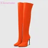 Neue Winter Glamour Orange Gelb Frauen Overknee Stiefel Heiße Hohe Dünne Ferse Dame Kleid Schuhe Plus Große Größe 12 43 46 48