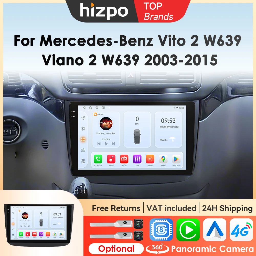 Hizpo Auto Intelligente Systeme Radio für Mercedes-Benz Vito 2 W639 Viano 2 2003–2015 GPS Stereo Multimedia CarPlay Android Auto Image