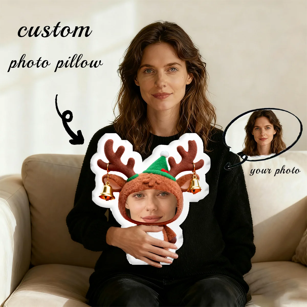 Personalisiertes lustiges Gesichtskissen – individuelles Foto, doppelseitiger Druck, individuelles Gesichtskissen – doppelseitig, ideales Geschenk für Geburtstage, Erntedankfest, Weihnachten, geeignet Image