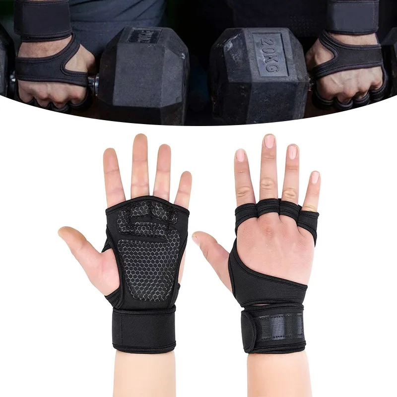 Halbfinger-Gewichtheberhandschuhe, Fitness-Workout-Handschuhe für Männer und Frauen, Rutschfest, Handflächenschutz für Gewichtheben, Klimmzüge, Fitness Image
