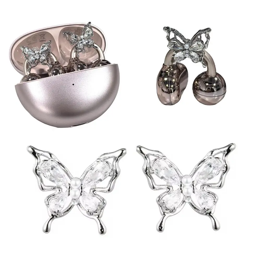 2026 Süße, exquisite, glitzernde Strass-Ohrclips, durchsichtige Ohranhänger, Flügel-Ohrclips, transparente Quasten-Schmetterlings-Ohrringe Image