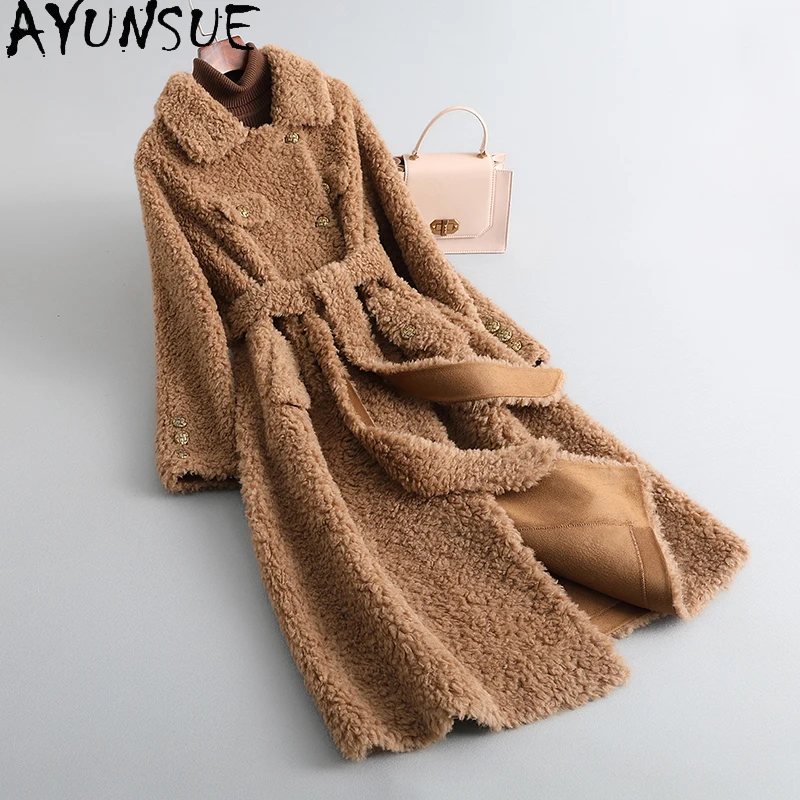 AYUNSUE 100% Natürliche Wolle Mantel für Frau Lace-up Lange Elegante Jacke Frau Kleidung 2025 Herbst Winter Outer Ropa para Mujer Image