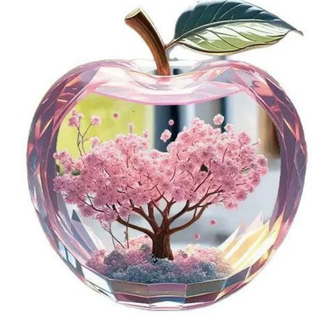 Romantische Kirschblüten Apfelform Landschaft Desktop Dekoration 2D Acryl Druck Ornament Tischdekoration für Home Office Image