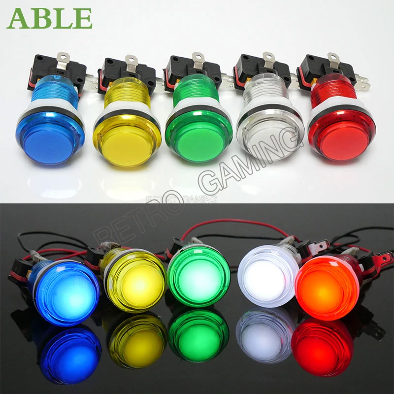 Arcade-Druckknopf, 33 mm, transparent, mehrfarbig, mit LED-Licht, Mikroschalter, rund, für Arcade-Maschinenteile Image