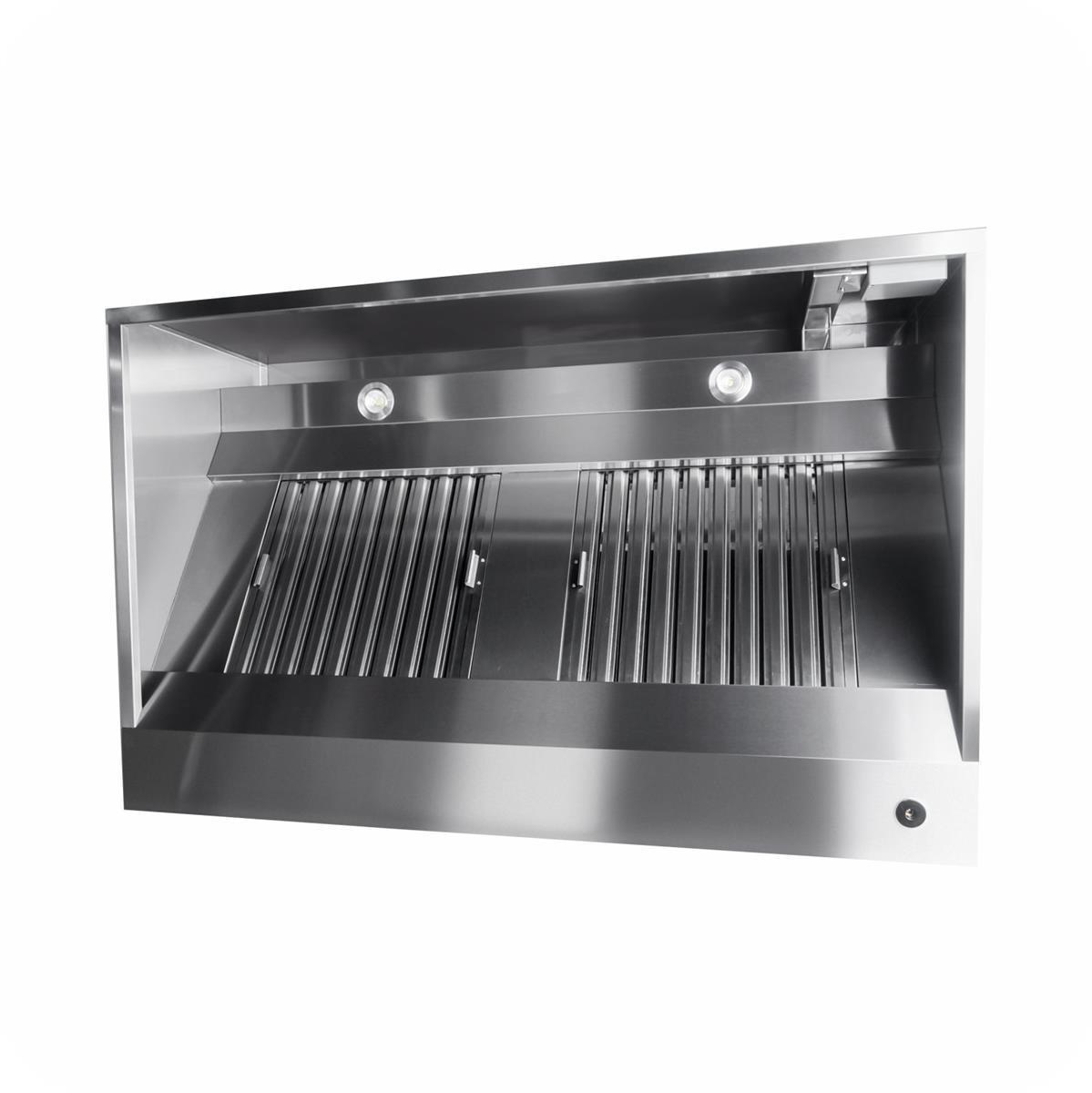 Edelstahl Wandhaube / Dunstabzugshaube Kastenform Pro mit Flammschutzfilter 120 x 95 cm Image