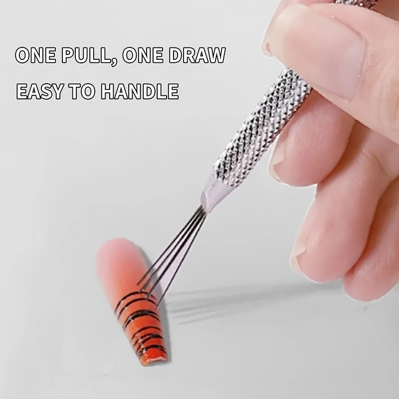 1 Nail-Art-Liner-Stift, ausgestattet mit 7 Eisenpinseln, mit mehrstreifigem Design, geeignet für DIY-Maniküre-Zubehör, Linien- und Texturmuster. Image