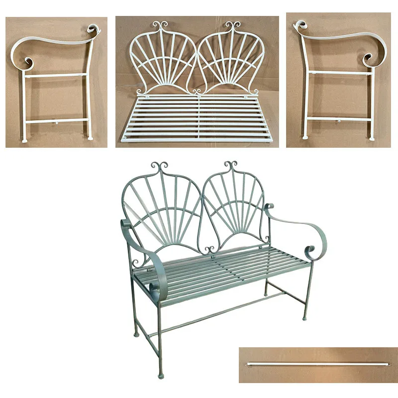 American garden metal tables and chairs wrought iron double bench retro Nordic garden chair balcony outdoor leisure back chair