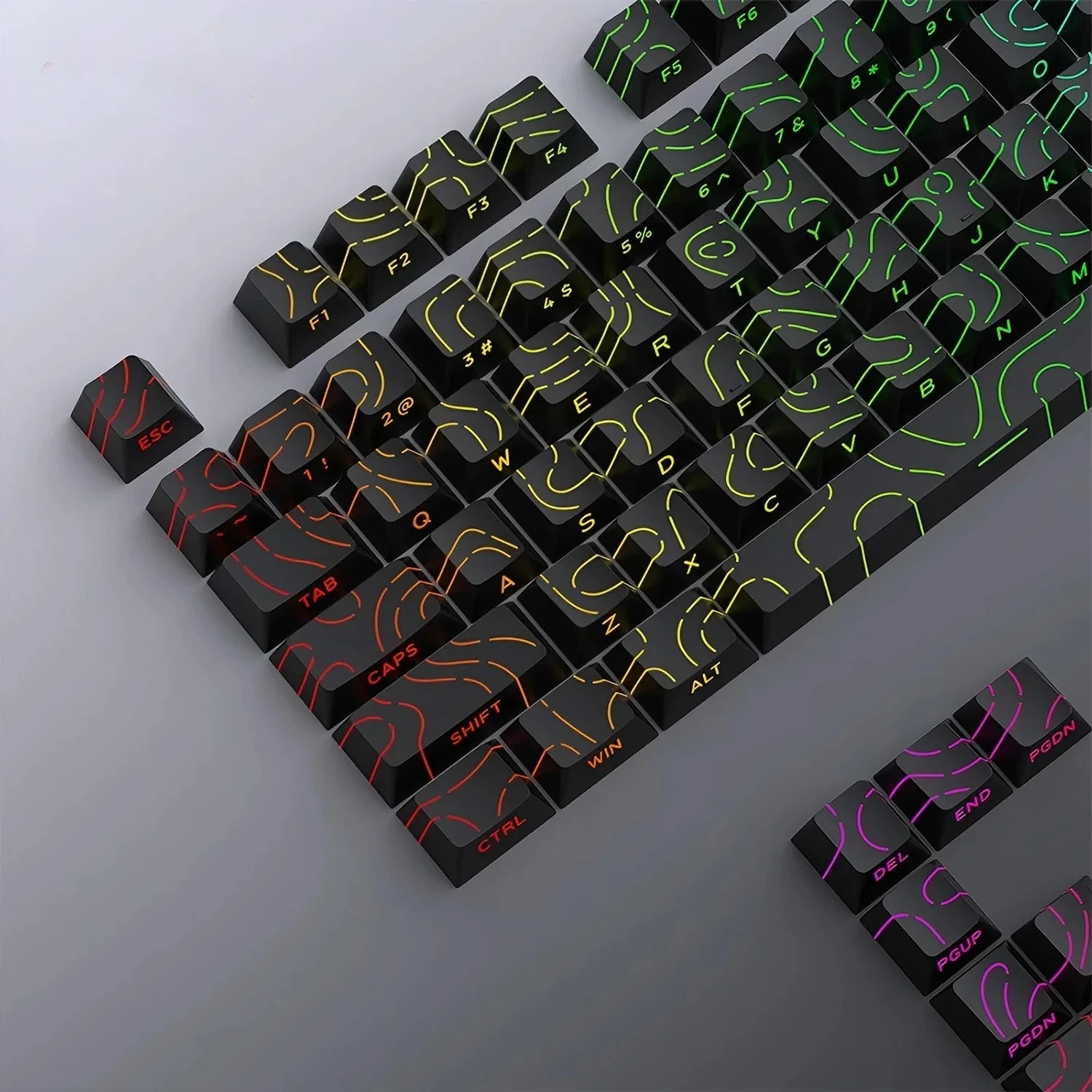 Neue topografische Tastenkappen, Version 4.0, Shine Through, 98 Tasten, PBT, Cherry-Profil, seitlicher Aufdruck, Hintergrundbeleuchtung, für mechanische MX-Gamer-Tastatur Image