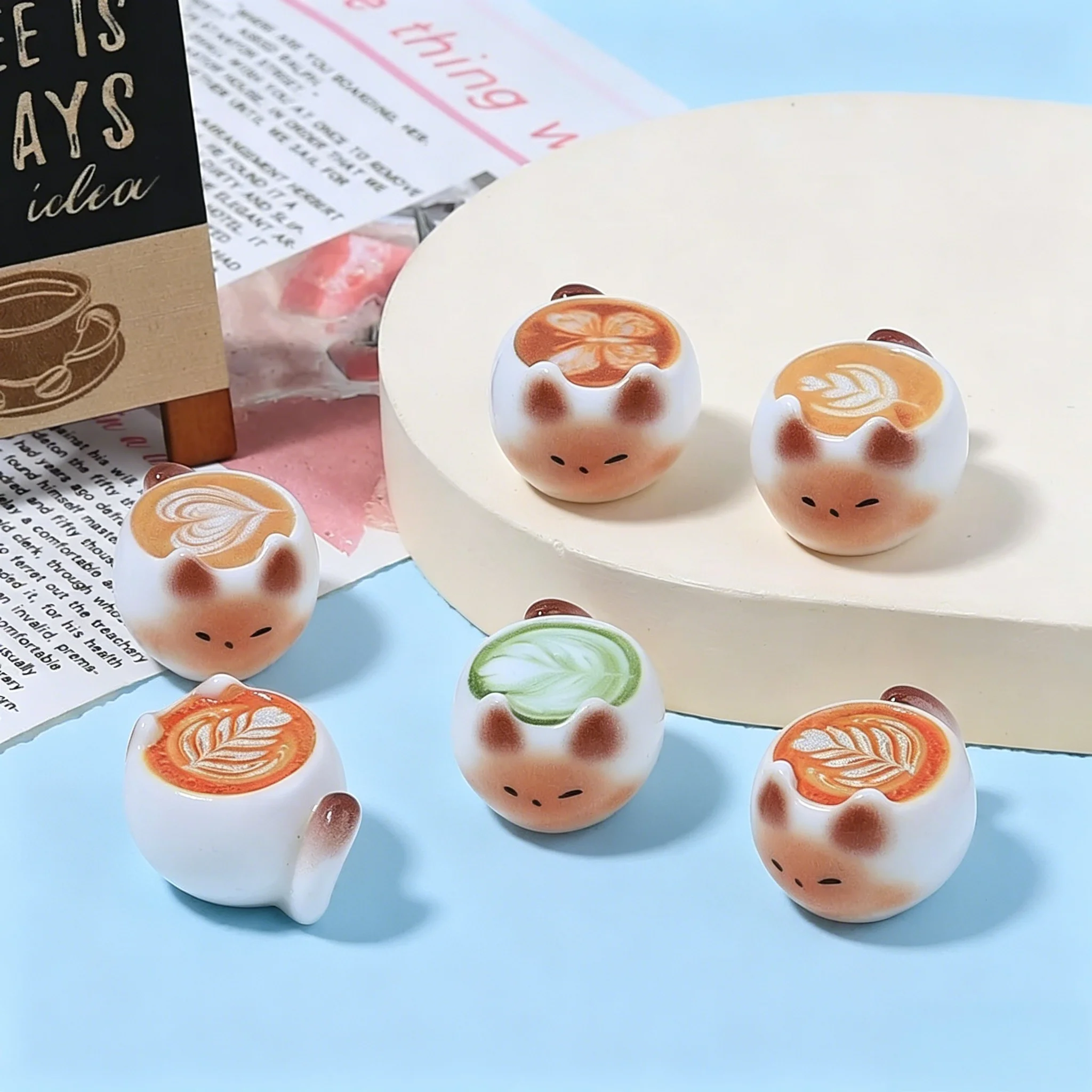 5 Stück niedliche Katzen-Kaffee-Harzperlen, nicht poröse DIY-Schmuck-Dekorationszubehörteile Image