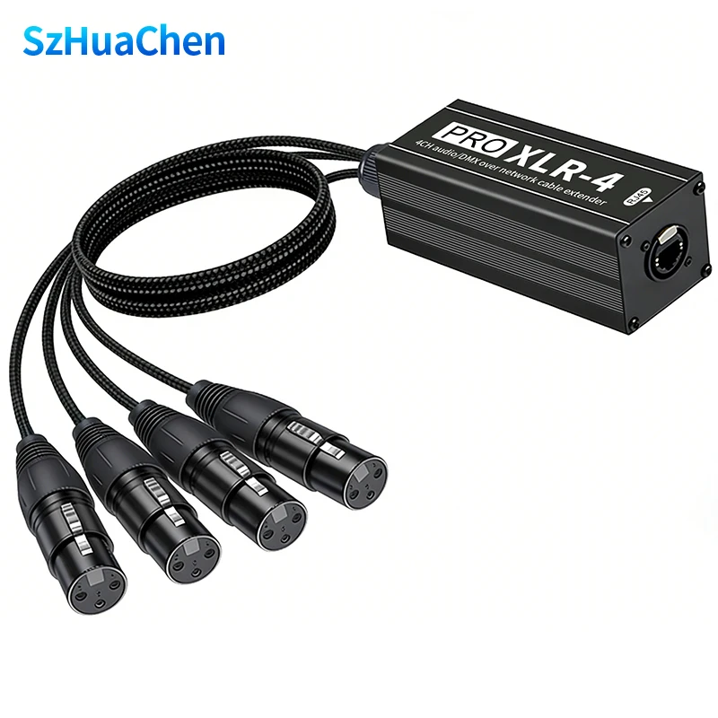 1 Paar PRO XLR-4 4CH XLR-Buchse auf RJ45-Verlängerungskabel, Audio-DMX-über-Ethernet-Kabel für Bühnen-Sound- und Beleuchtungssysteme Image