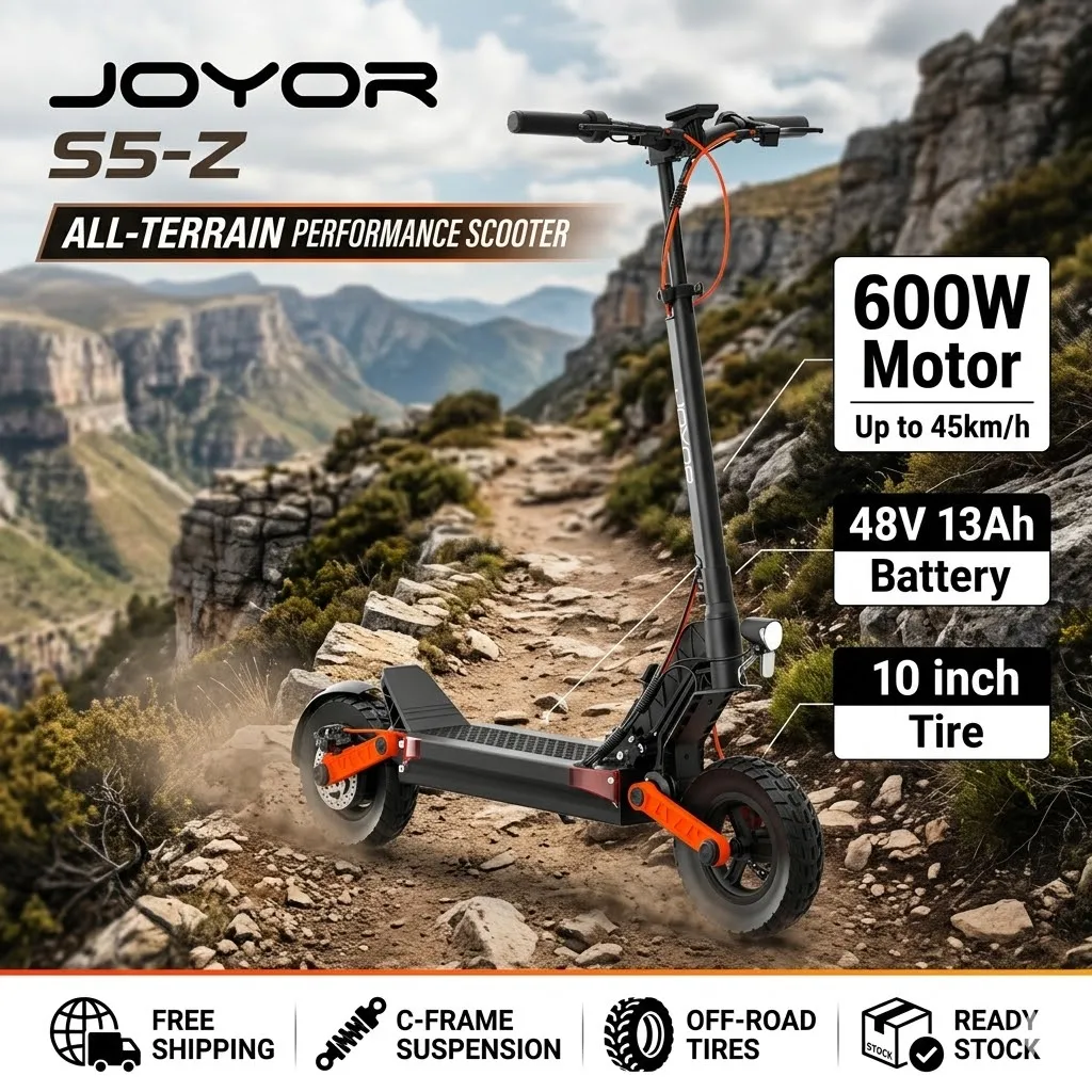 JOYOR S5-Z Faltbarer E-Scooter 600W Motor 48V 13Ah Akku Vorder- und Hinterradfederungssystem Verschleißfester Reifen Tragbarer Elektroroller für Erwachsene Outdoor- und Stadtnutzung 10*3,0 Image