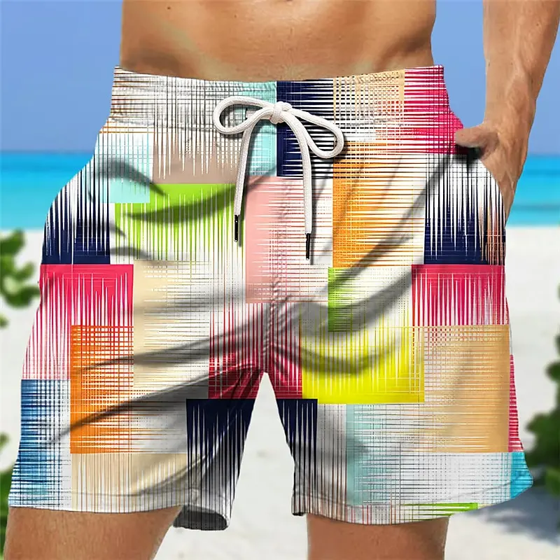 Herren Shorts Bades horts Badehose Kordel zug Streifen Grafik Geometrie schnell trocknen kurz lässig Urlaub Hawaii Mikro elastisch Image