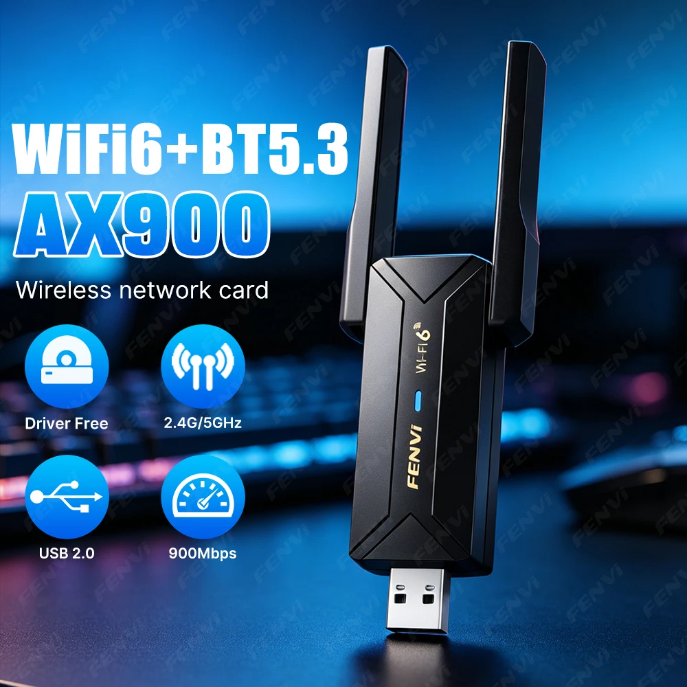 AX900 WiFi 6 BT5.3 USB WLAN-Adapter 900Mbps 2-in-1 Dongle Dual-Band 2,4G/5GHz Drahtlose Netzwerkkarte Treiberlos für Win 10/11 Image
