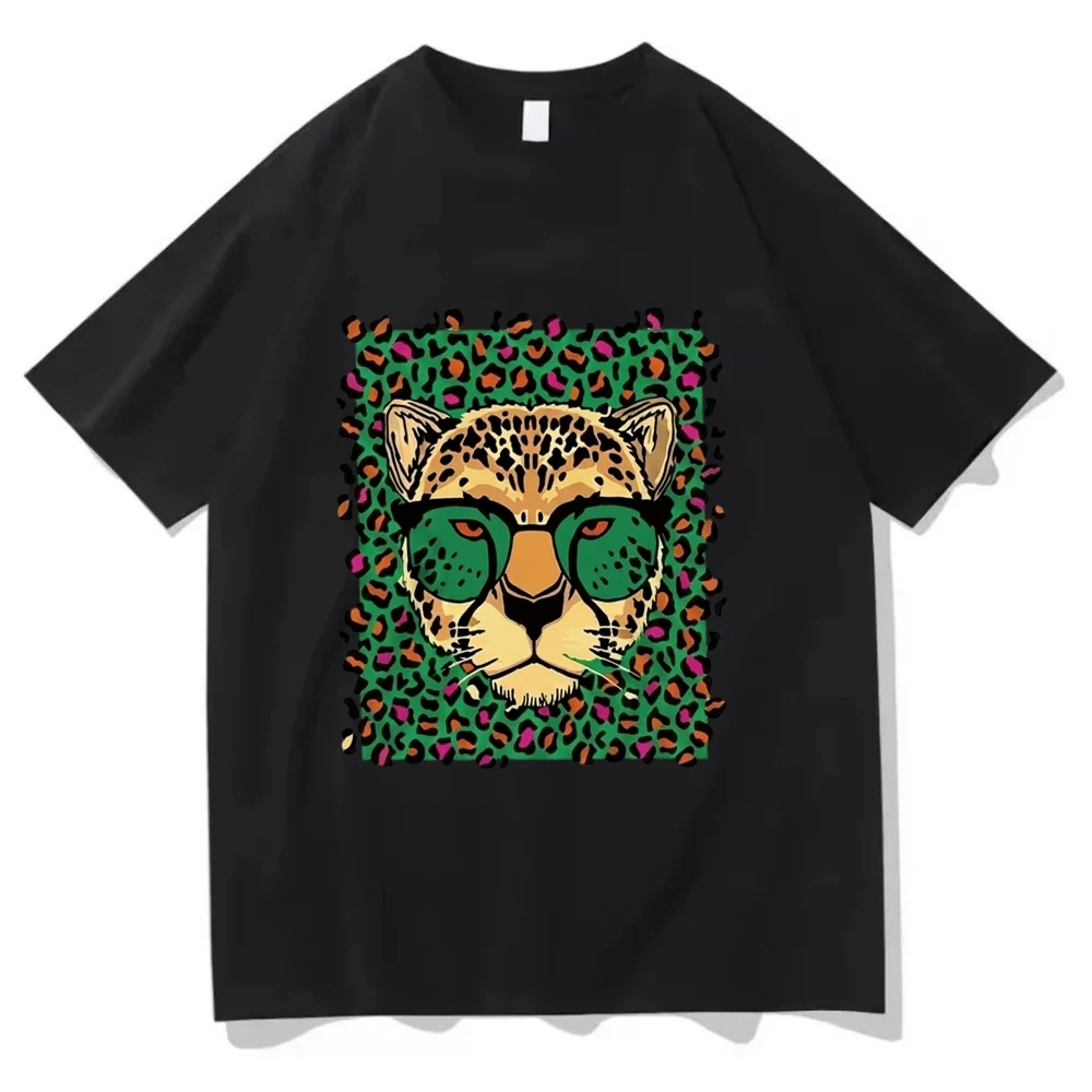 T-Shirt mit Leopardenmuster, cooles Tier mit Brille, Grafik-T-Shirt, Harajuku, Streetwear, Top, lässig, Unisex, kurzärmelig, Sportshirt Image