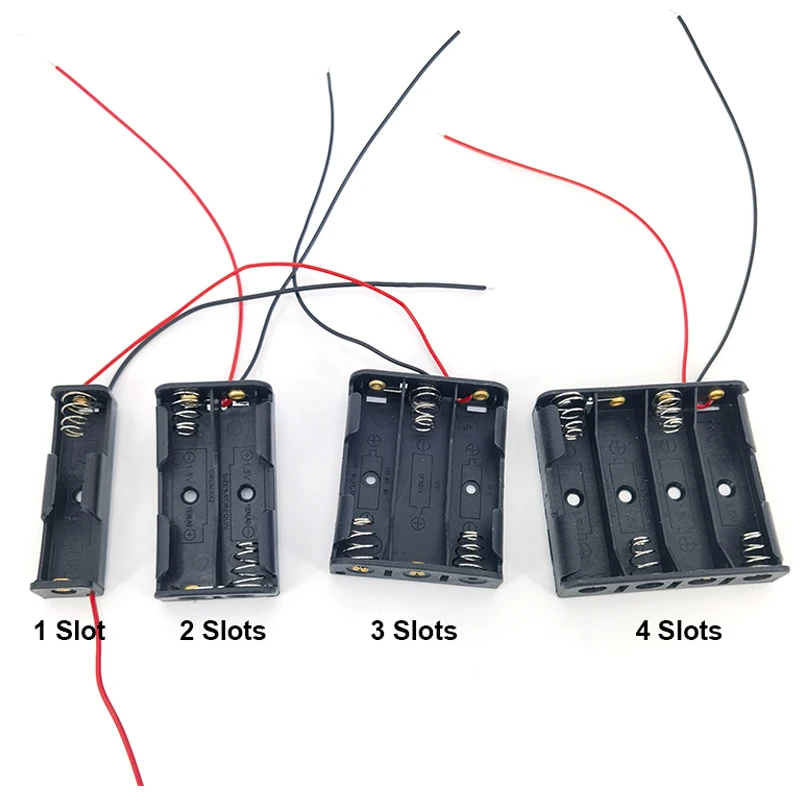 5er-Set 1, 2, 3, 4-fach AA-Batteriehalterungen für 1,5V, 3V, 4,5V, 6V Batterien – Aufbewahrungsbox mit Kabeln für 3xAA, 2xAA, AA Image