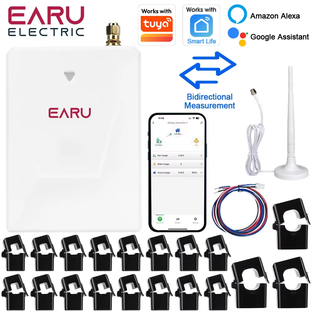 Tuya Smart WiFi Multi-Circuit 19 Kanäle Bidirektionaler Strom-Energie-kWh-Messgerät-Monitor AC90-480V 200A 300A mit 19 Stück CT-Klemmen Image