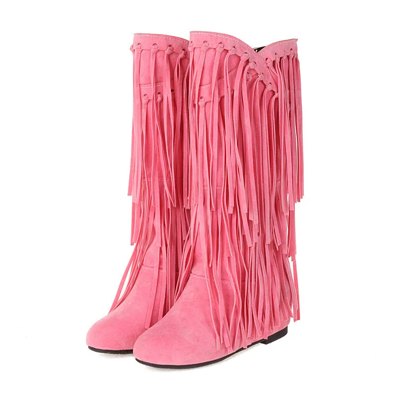 Stivali 2025 autunno/inverno stivali da donna stivali casual con frange stile college stivali alti con fondo piatto scarpe da donna