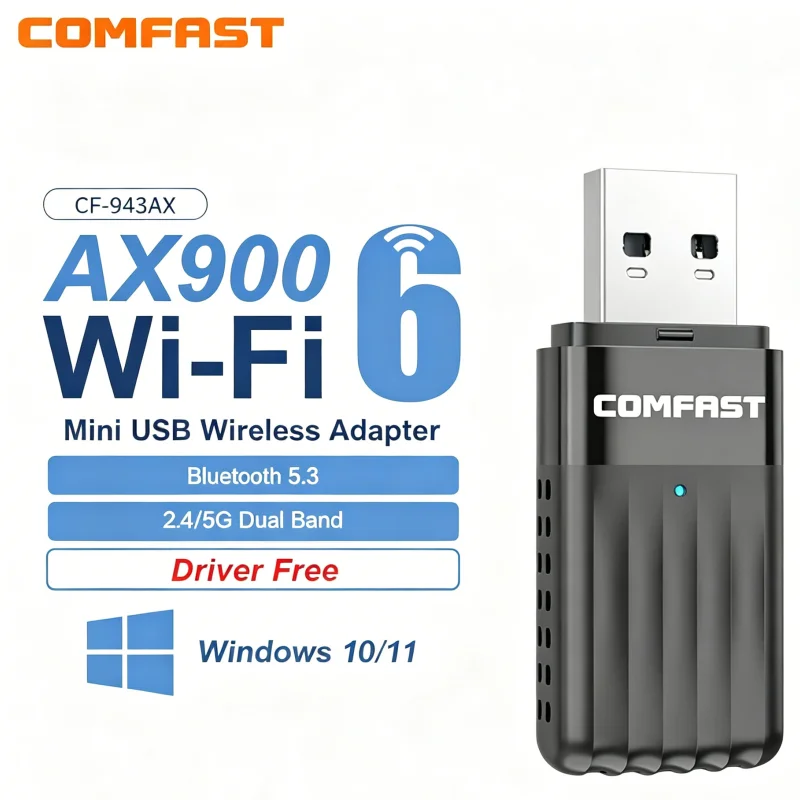 Comfast 900Mbps Bluetooth WiFi 6 USB-Adapter AX900 BT5.3 2,4G/5GHz Kabelloser Adapter Treiberfreier Wi-Fi-Empfänger für PC Win 10/11 Image