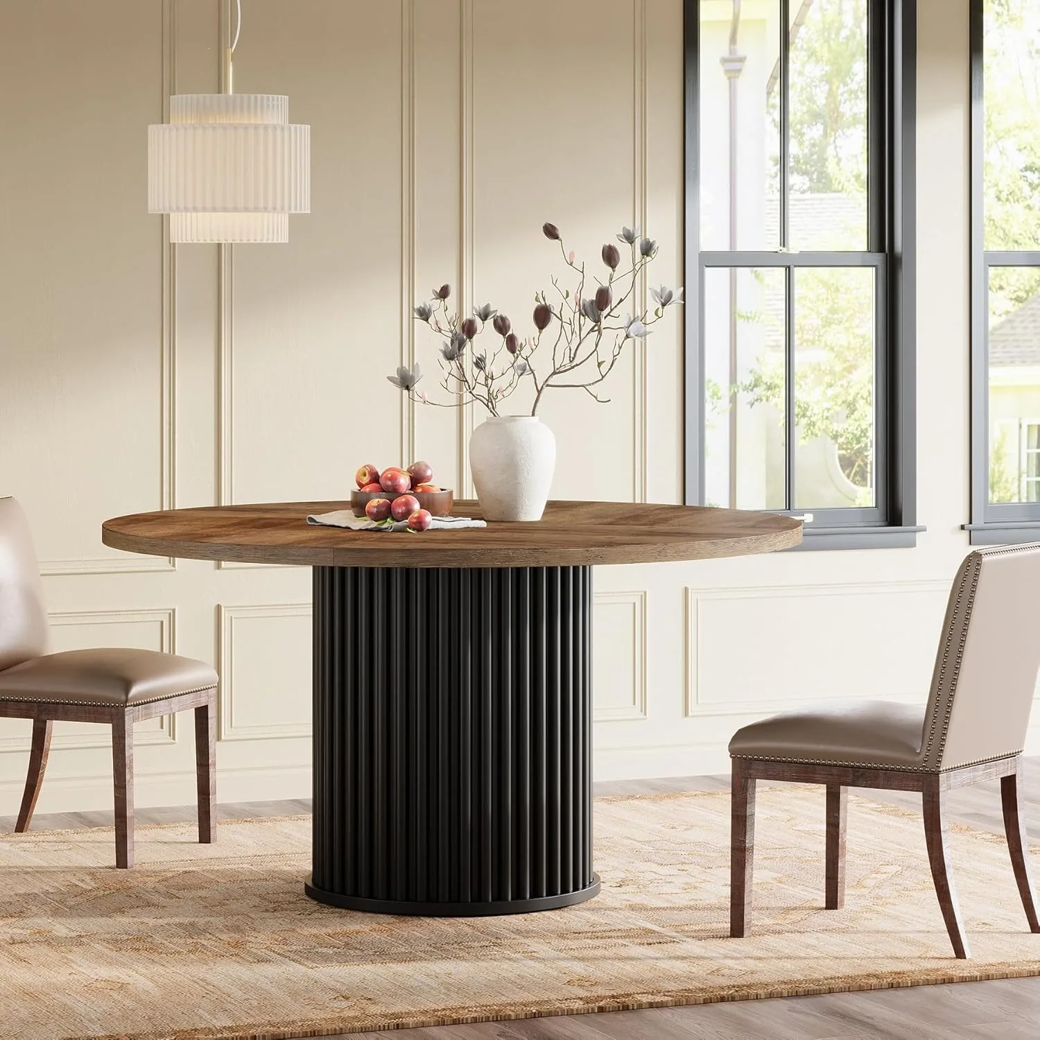 LITTLE TREE Runder Esstisch für 4-6 Personen, 47-Zoll Moderner Runder Küchentisch, Landhaus-Holz-Esstisch für Esszimmer