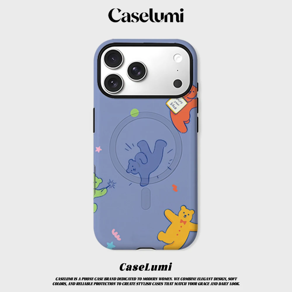 CaseLumi Matte Bumper für MagSafe Hülle für iPhone 17 16 15 14 Plus 13 Pro Max Stoßfeste Harte PC-Hülle mit Verspielten Bunten Bären-Motiven Image