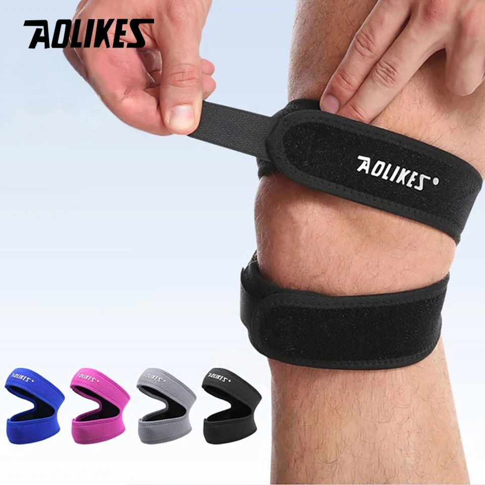 AOLIKES 1 Stück Neue Patella-Knieschoner mit Doppel-Patellaband für Laufen, Wandern, Sport, Fitness und Radfahren Image