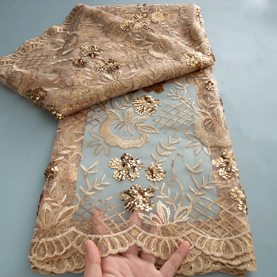 2025 High Quality French Tulle Lace Fabric Embroidered 5Yards African Mesh Sequins Lace Fabric Nigerian Wedding Dress For Women